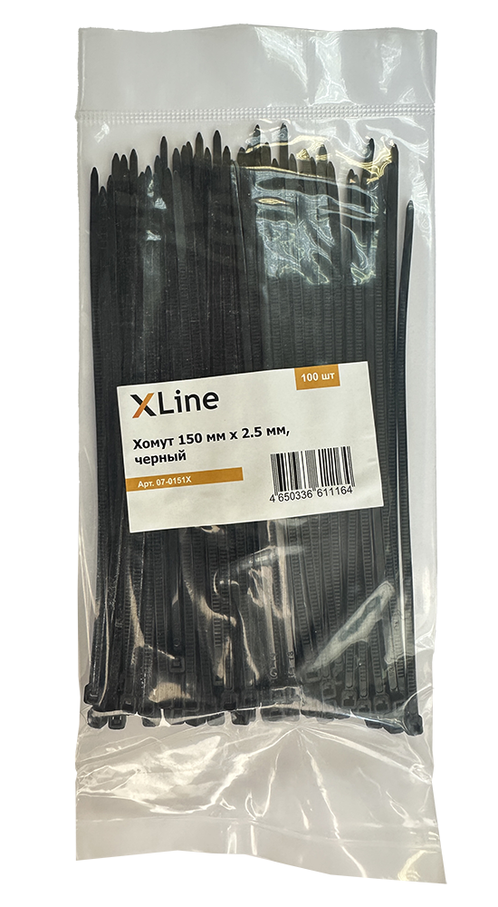 Хомут 150 мм x 2.5 мм X-Line, черный, 100 шт